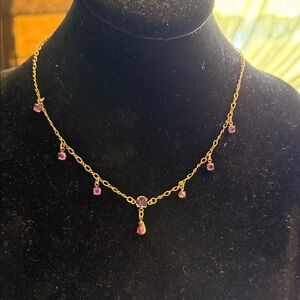 Clara Beau darkened bronze tone, adjustable, purple rhinestone drop necklace